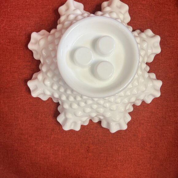 Vintage Fenton Hobnail Milk Glass Epergne: 1950s Ruffled Trumpet Vase - Picture 11 of 11